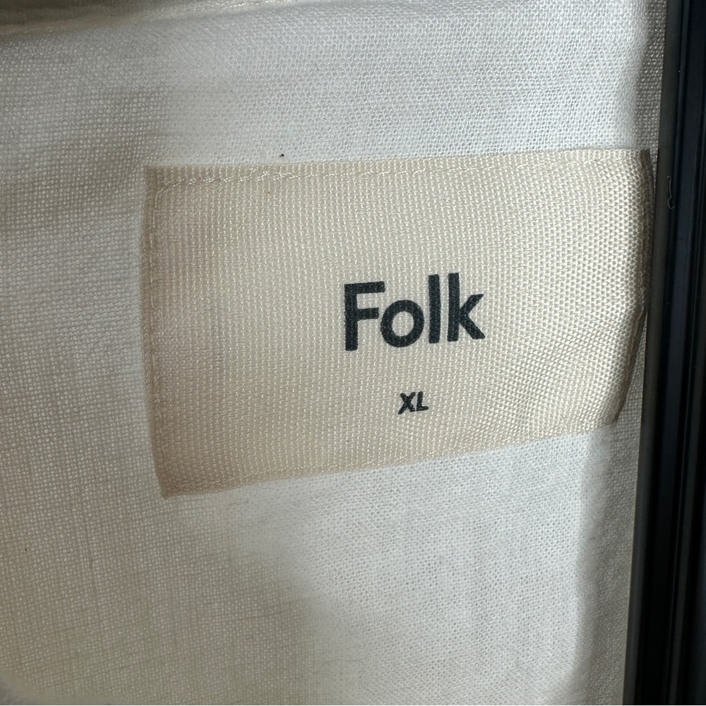 NWT Folk White Casual Linen Button Down Shirt with Black/Ivory Embroidery XL - Picture 5 of 6